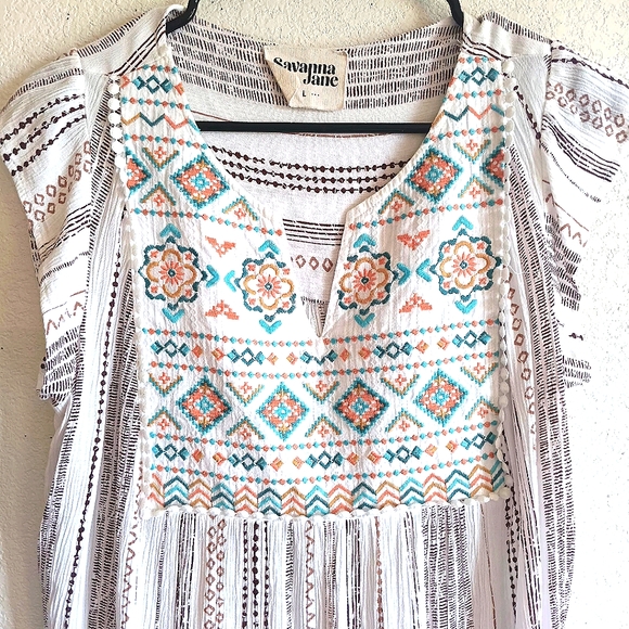Savanna Jane anthropology Summer Siesta Aztec hippie boho Embroidered Top - Picture 4 of 12